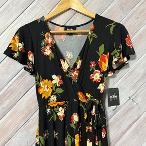 Soft comfy flowy black dress with flowers XS